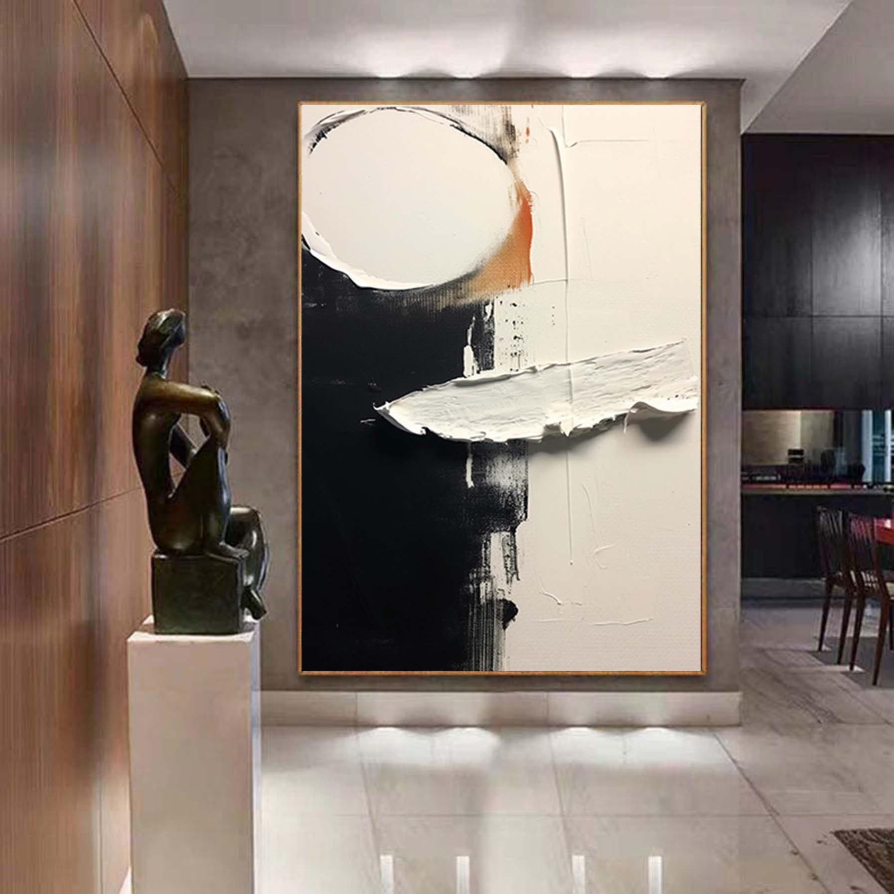 Black and White Textured Painting, Geometry Wall Art,minimalist