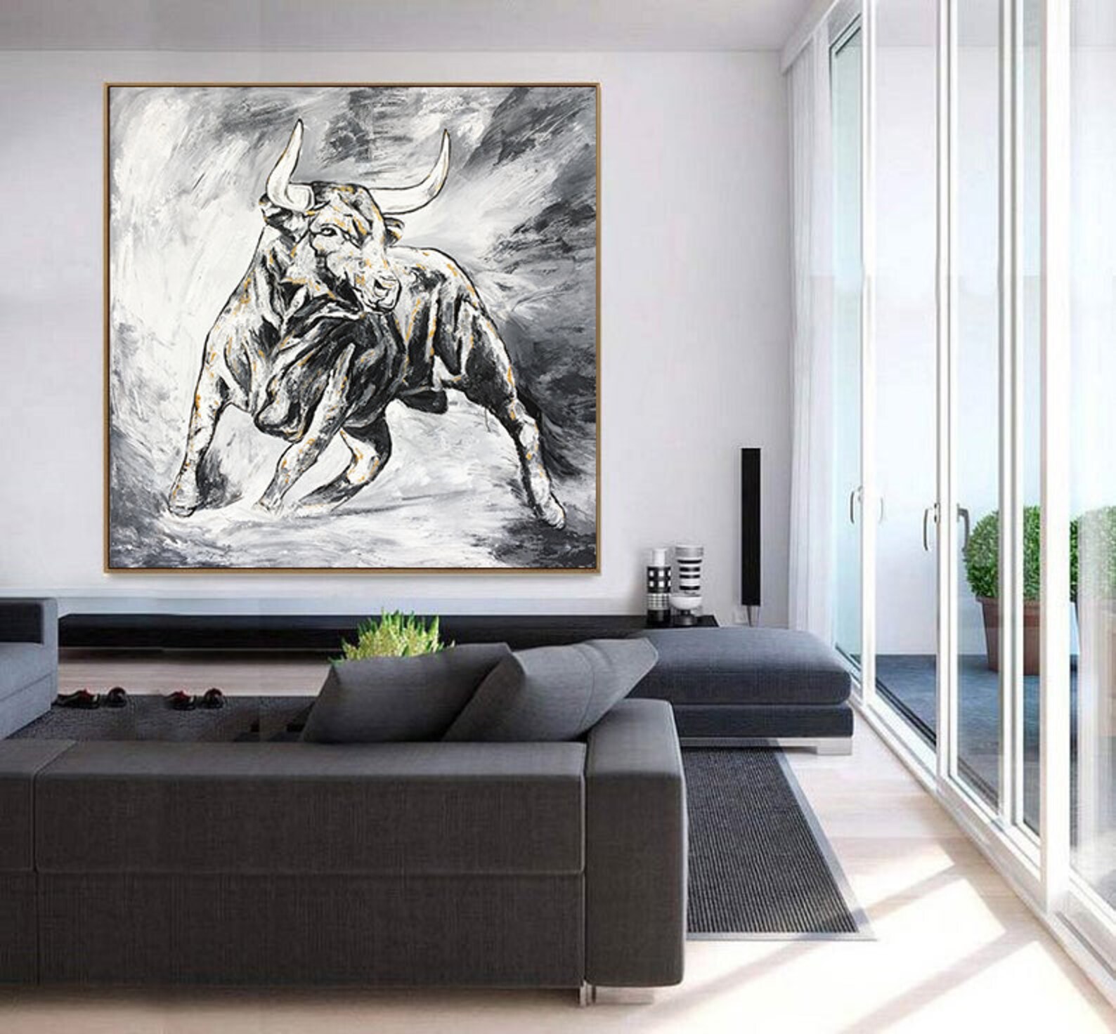 Extra Large Bull Wall Art Textured Abstract Painting on - Etsy