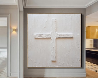 White Abstract wall decor,Cross wall art,Jesus wall art,Extra Large 3D Textured Paintings,Abstract Acrylic Paintings, Modern christian art