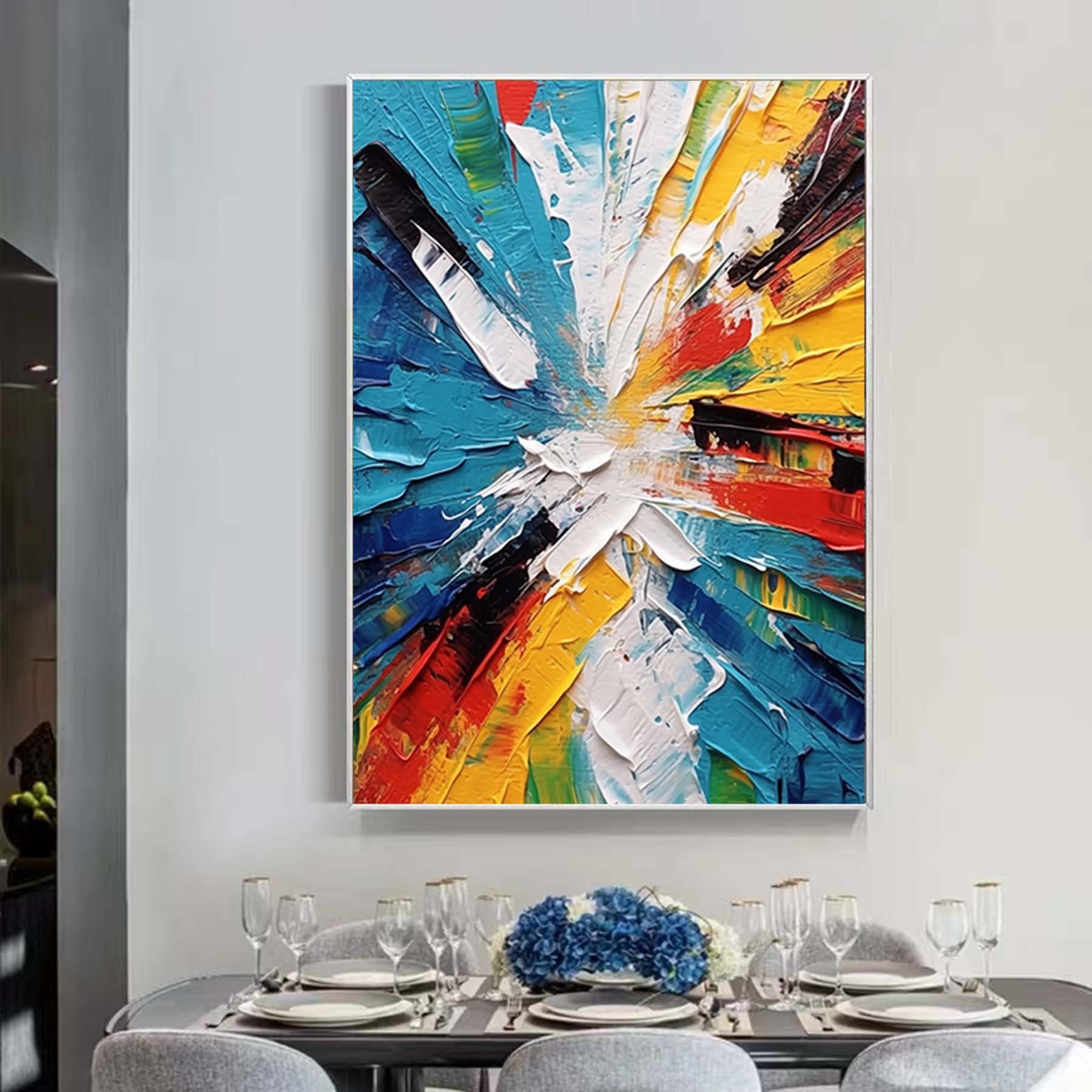 Modern Abstract Colorful Acrylic Painting Blue Yellow Painting on ...