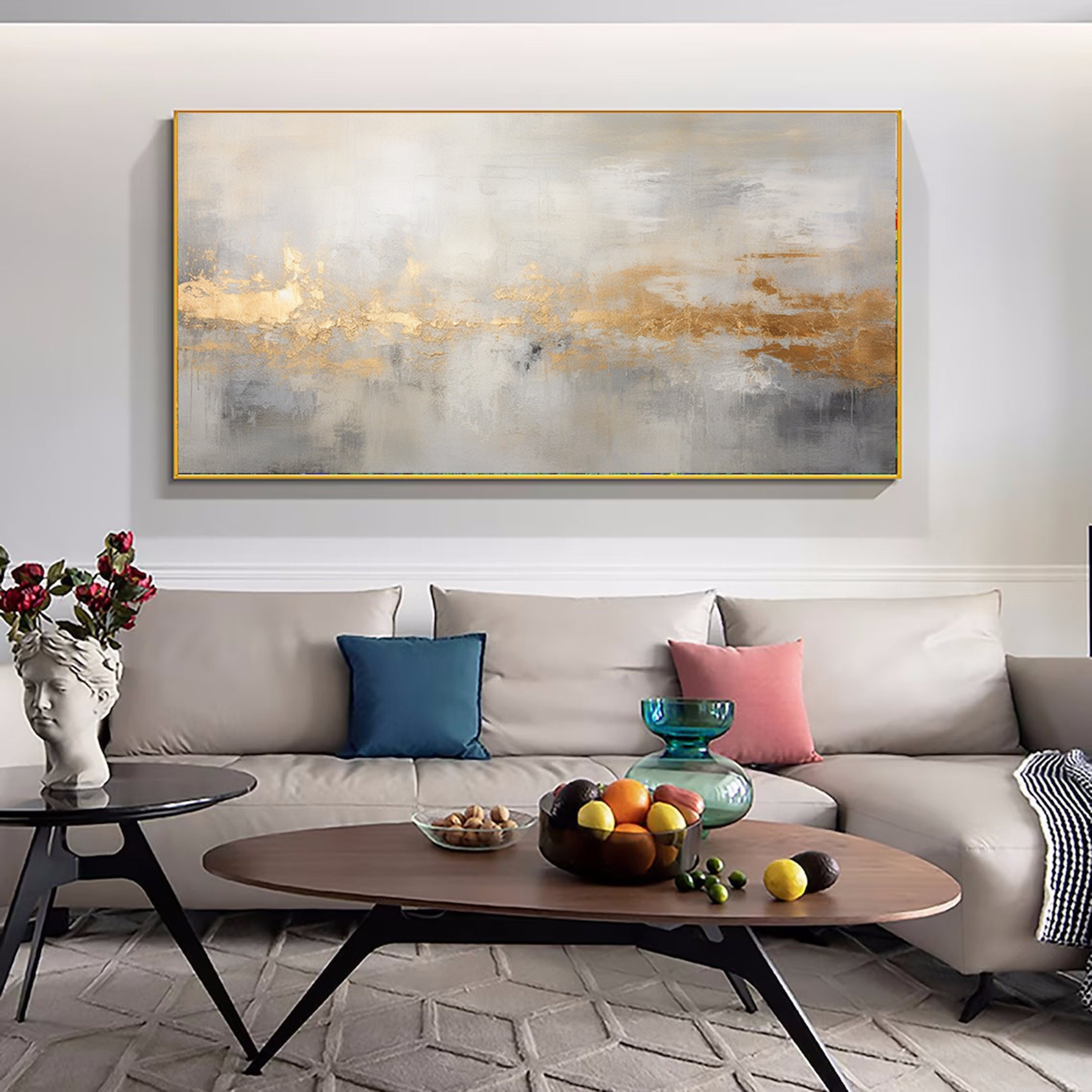 Abstract Gray Gold Oil Painting,extra Large Wall Art,large Textured ...