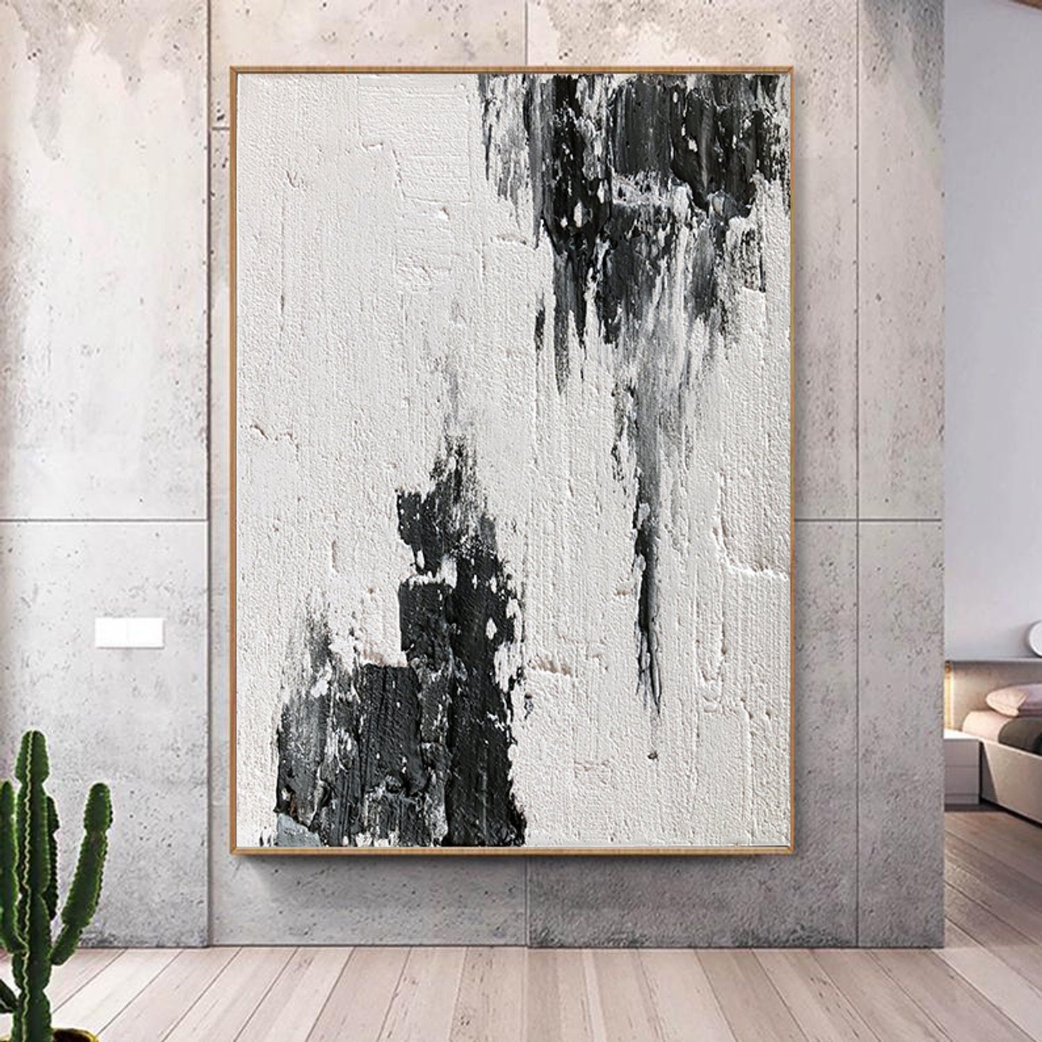 Large Abstract Wall Art Black and White Texture Painting 3D Minimalist ...