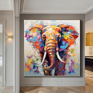 Abstract elephant wall art,animal abstract painting on canvas,extra large animal art,oversized textured painting,large canvas wall art