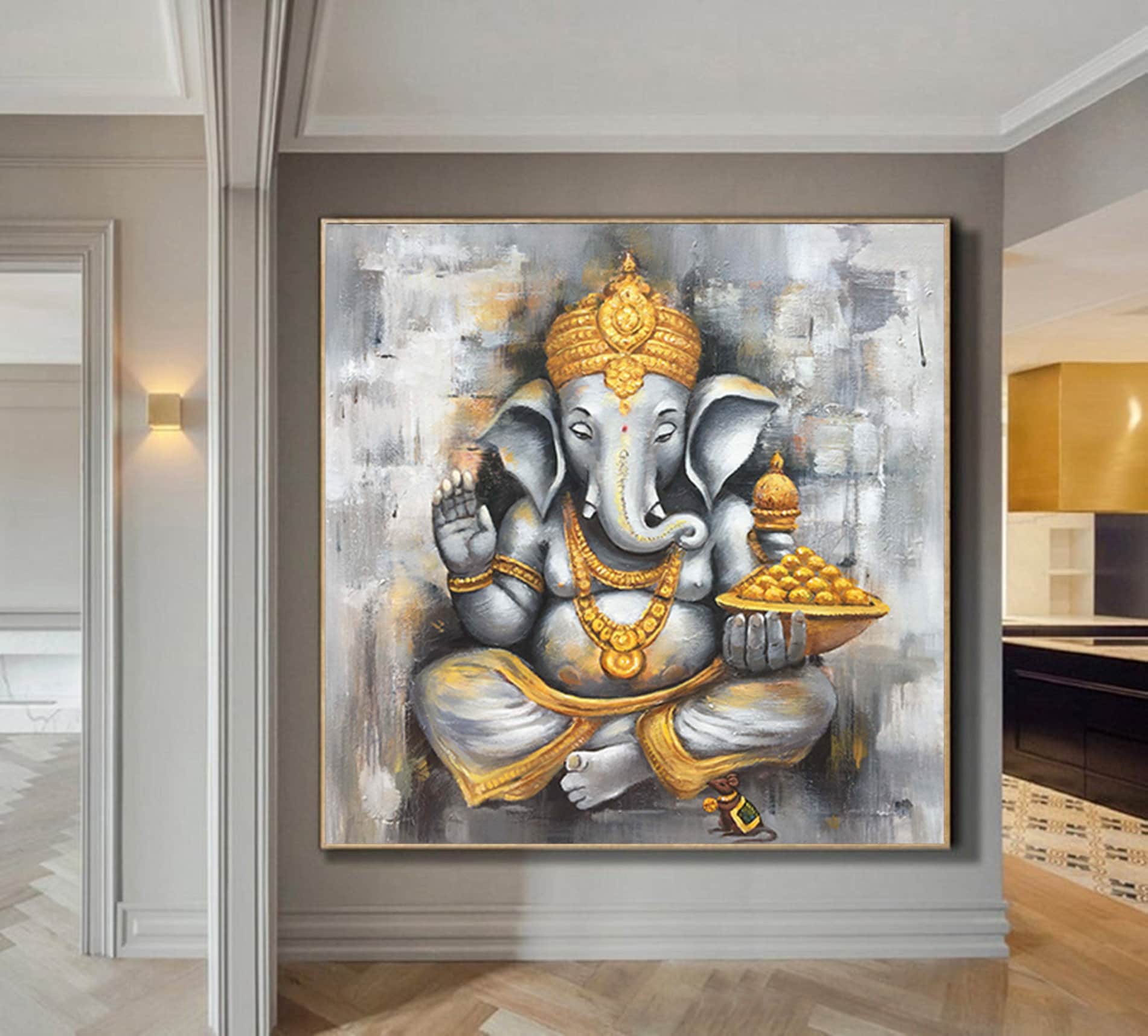 Ganesha Art Painting Extra Large Wall Art Abstract Gray Wall Art