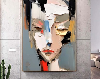 Large Abstract Lady Painting Faceless Portrait Painting Woman Face Artwork Original Wall Art Figurative Canvas Art Framed Woman Home Decor