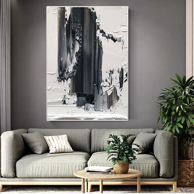 Palette Knife Wall Artblack and White Textured Painting Etsy