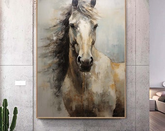 Oversized abstract horse painting,Large abstract animal painting,gray brown wall art,modern abstract art,large canvas art,acrylic painting