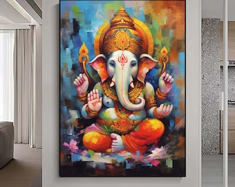 Ganesha-konstmålning Extra stor väggkonst Abstrakt grå väggkonst Canvastavla Originalkonstverk Canvastavla för vardagsrum