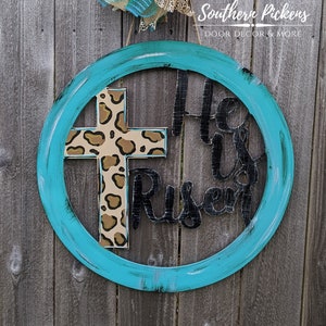He is Risen Leopard Print Cross Door Hanger, Easter Door Hanger