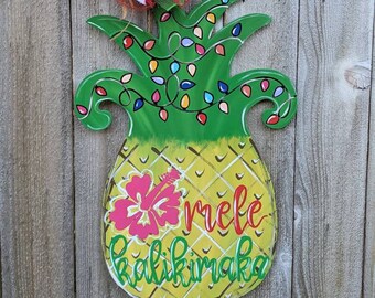 Mele Kalikimaka Weihnachten Ananas Türschild, Hawaiianische Weihnachten, Rosa Weihnachten, Ananas Weihnachten