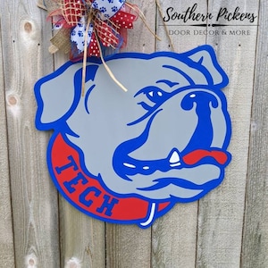 Louisiana Tech-deurhanger| Louisiana Tech Bulldog grijze hoofddeurhanger | LA Tech-deurhanger | Deurhanger Bulldog mascotte Louisiana