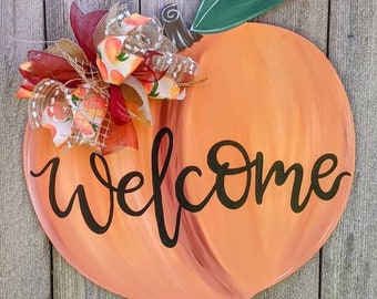 Wide Peach Welcome Door Hanger