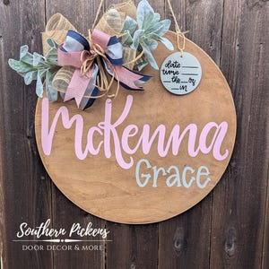 Neutral Baby Door Hanger| Stained Wood Round Hospital Baby Door Hanger | Gender Neutral Baby Door Hanger | Wood Round Baby Door Hanger