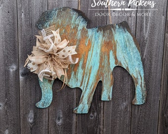 Bulldog Door Hanger | Rusty Bulldog | Patina Bulldog | Rustic Bulldog | Bulldog Mascot Door Hanger | Bulldog Sign | Bulldog Wreath