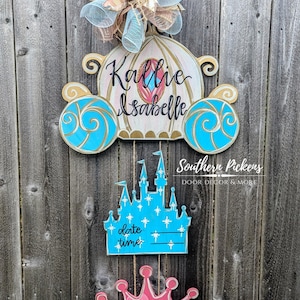 Princess Baby Door Hanger, Carriage, Castle, Crown Hospital Baby Door Hanger, Cinderella Princess Nursery Decor Door Hanger,