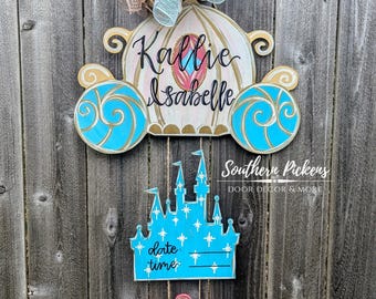 Princess Baby Door Hanger, Carriage, Castle, Crown Hospital Baby Door Hanger, Cinderella Princess Nursery Decor Door Hanger,