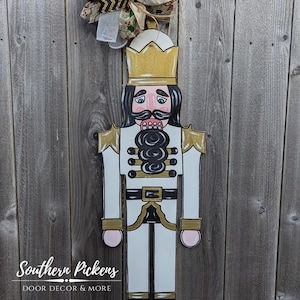 Nutcracker Hand Painted Door Hanger – Nutcracker Holiday Door Decor – Black & Gold Christmas Sign – Whimsical Christmas Porch Decoration