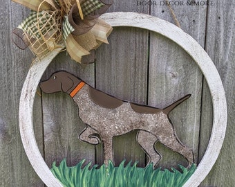 GSP, German Shorthaired Pointer Family Name Welcome Door Hanger Sign