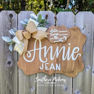 Neutral Baby Door Hanger| Stained Wood Hospital Baby Door Hanger | Gender Neutral Baby Door Hanger | Wood Plaque Baby Door Hanger