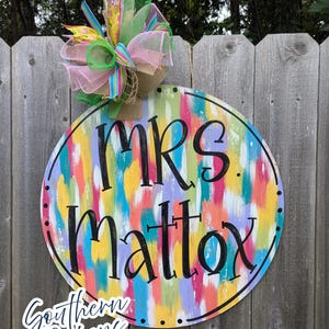 Teacher Door Hanger | Bright Color Abstract Teacher Door Hanger | Welcome Door Hanger | Personalized Door Hanger | Colorful Door Hanger
