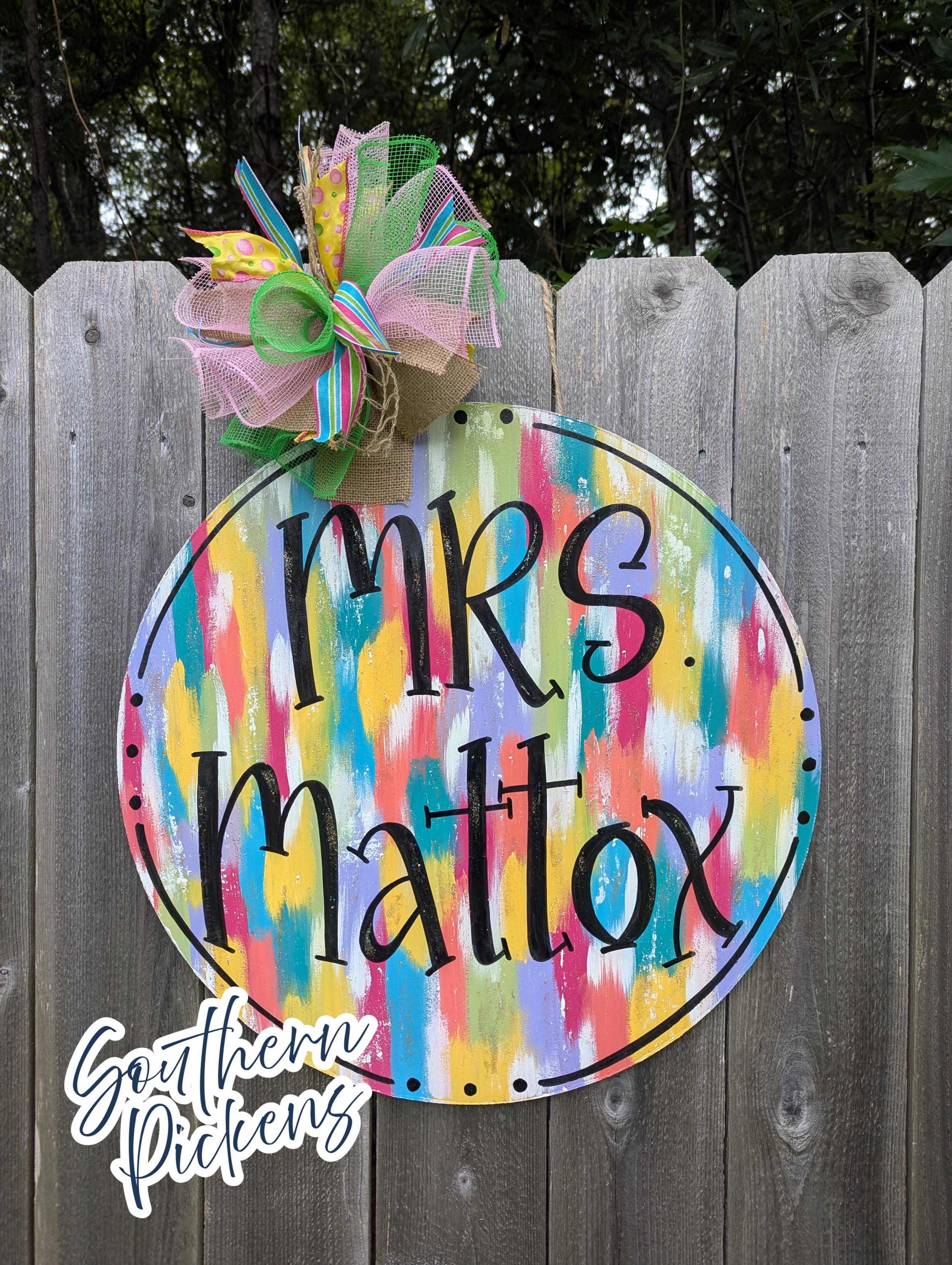Teacher Door Hanger | Bright Color Abstract Teacher Door Hanger | Welcome Door Hanger | Personalized Door Hanger | Colorful Door Hanger