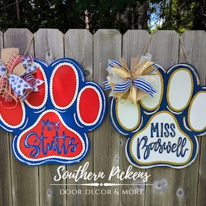 Paw Print School Pride, Wide Paw Door Hanger, Mascot Door Hanger, Customizable