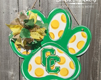 Paw Print School Pride, Wide Paw Door Hanger, Mascot Door Hanger, Customizable