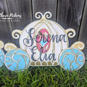 Princess Carriage Door Hanger Personalized, Princess Room Decor, Princess Nursery Decor, Cinderella Theme Decor, Glitter Princess Carriage
