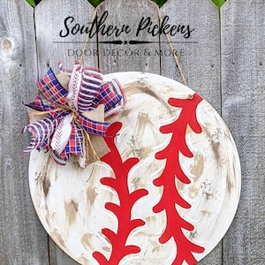 Baseball Door Hanger | White Softball Door Hanger | Sports Door Hanger | Team Door Hanger | Distressed Dirty Baseball Door Hanger