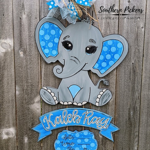 Elephant Baby Boy Door Hanger Hospital Door Hanger Etsy