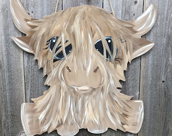 Appendino per porta a forma di mucca delle Highlands, appendino ... decorazione per la casa a forma di mucca delle Highlands per bambini