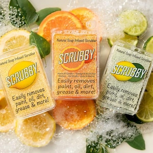 Scrubby Soap Infused Scrubber | Degreaser Soap | Scrubby for Fishermen | Artist Brush Cleaner | Scrubby Cleaner | Citrus Scrubby