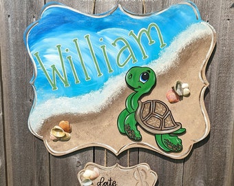 Turtle Beach with Seashells Hospital Baby Door Hanger