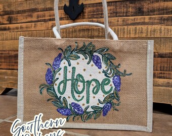 Custom Hand-Painted Jute Tote Bag - Personalized Gift Bag with Name, Scripture, or Floral Design - Bridesmaid, Teacher, Mother's Day Gift