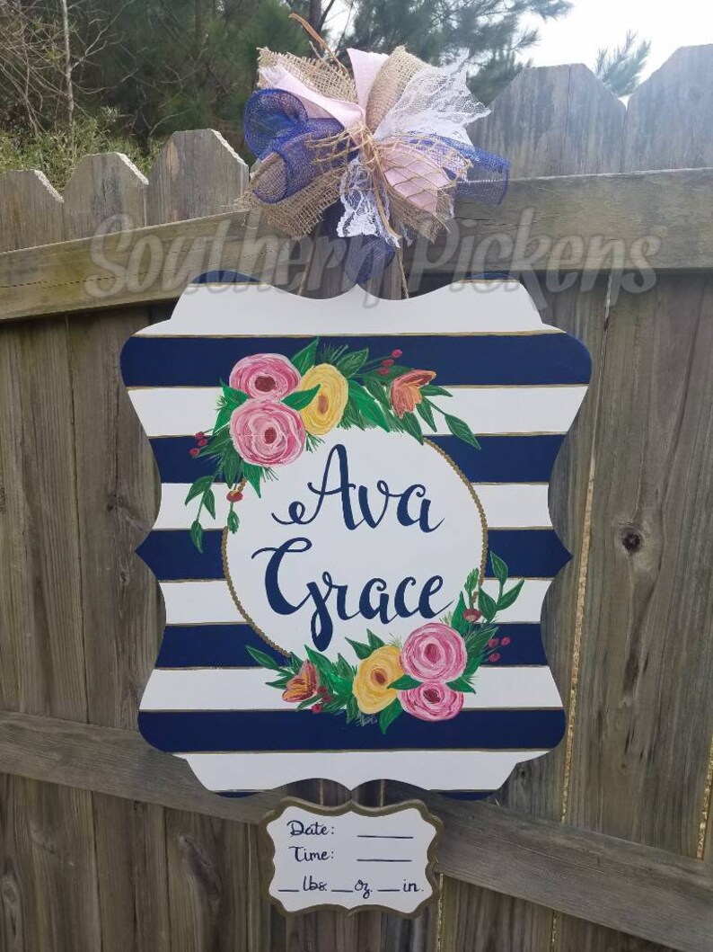 Floral Stripe Hospital Baby Door Hanger Etsy