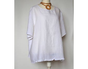 White linen top, plus size blouse, plus size linen top, linen shirt, plus size elegant blouse, top, loose linen top, short sleeve blouse