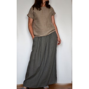 Linen maxi skirt, Long skirt, Gray Ruffle Skirt, Loose skirt, Plus size linen skirt, Skirt, Elastic waist skirt, Linen skirt,Lagenlook skirt