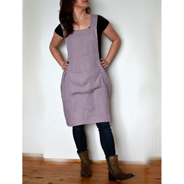 Apron dress, linen apron dress, artist apron, woman apron, artist smock, pinafore, plus size apron, linen pinafore dress