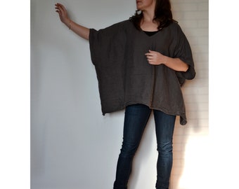 Poncho en lin, poncho d’été, poncho, cape en lin, poncho taille plus, haut kimono en lin, poncho femme, poncho pour femme, lagenlook plus taille