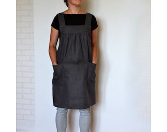 Plus size apron, linen apron, plus size linen apron, apron for women, apron with pockets, pinafore, square cross apron, japanese apron