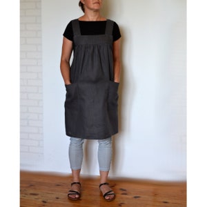 Plus size apron, linen apron, plus size linen apron, apron for women, apron with pockets, pinafore, square cross apron, japanese apron