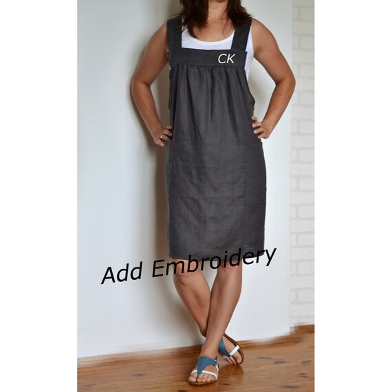 old kitchen apron linen with monogram HR