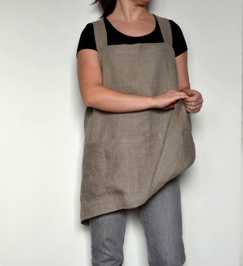 Linen Japanese Apron, Linen Pinafore, Linen Crossback Apron, Womens