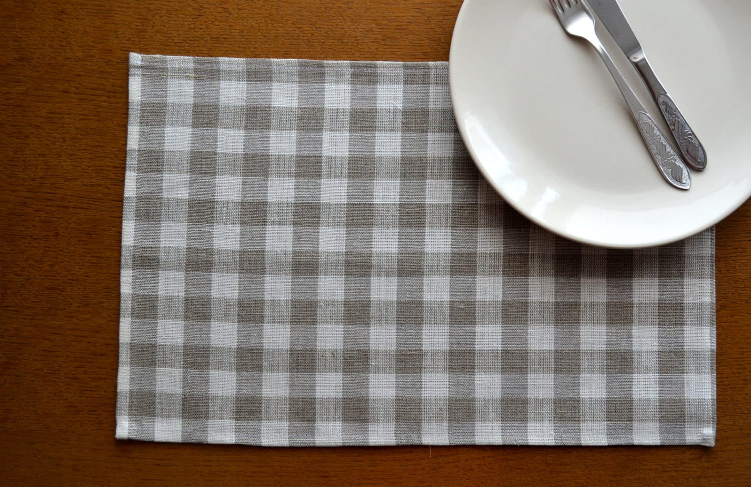 Linen Placemat Set of 4 6 8 Checkered linen placemats Etsy