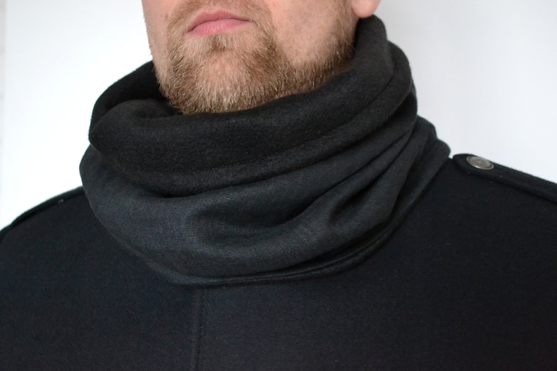 Men's Cowl Men Cowl Fleece Black Scarf Unisex Cowl Etsy
