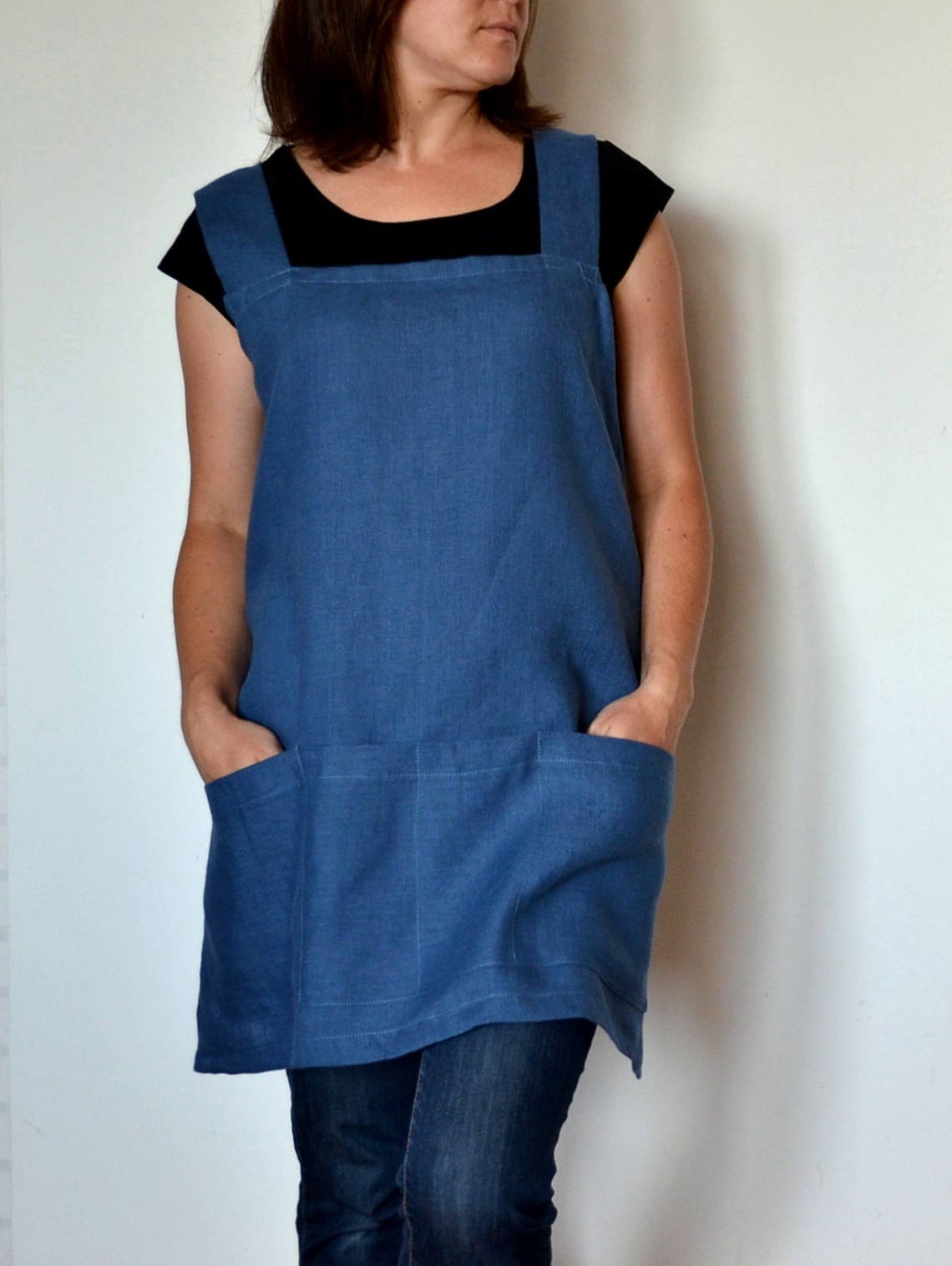 Linen Apron, Short Apron, Japanese Apron, Artist Apron, Woman Apron