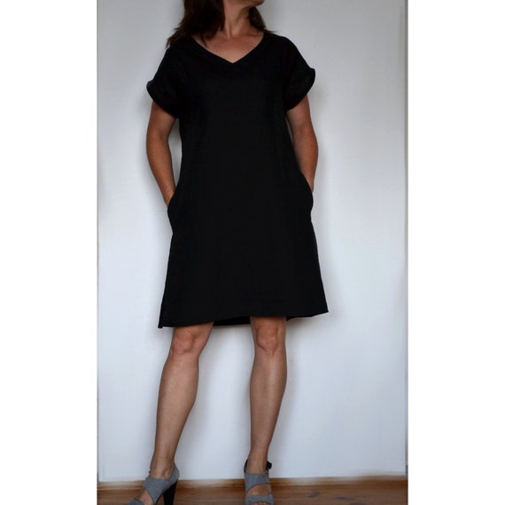 V Neck Linen Dress Summer Dress Linen Dress Black Dress | Etsy