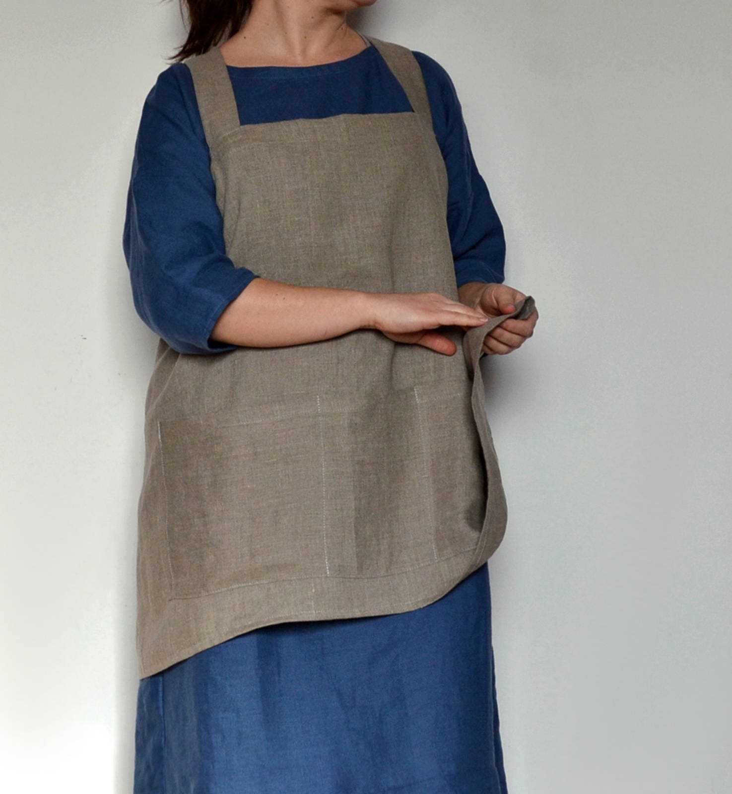 Linen Japanese Apron, Linen Pinafore, Linen Crossback Apron, Womens