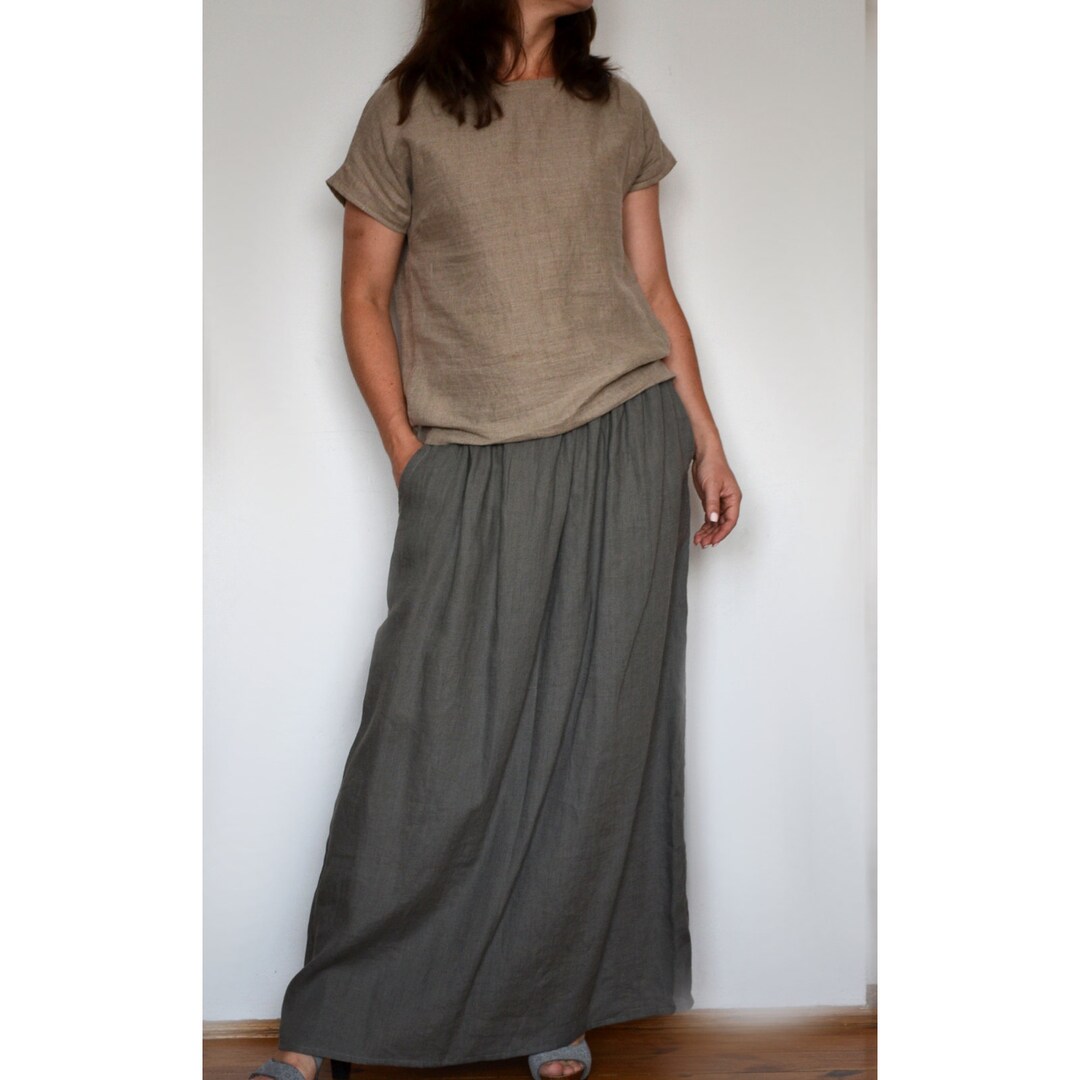 Linen Maxi Skirt Long Skirt Gray Ruffle Skirt Loose Skirt - Etsy