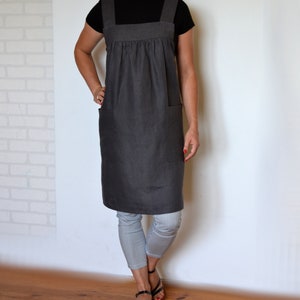 Plus size apron, linen apron, plus size linen apron, apron for women, apron with pockets, pinafore, square cross apron, japanese apron image 2